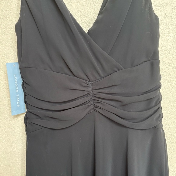 NWT London Times Black Sleeveless Ruched Waist Chiffon Midi Dress Size 6 - Picture 5 of 8